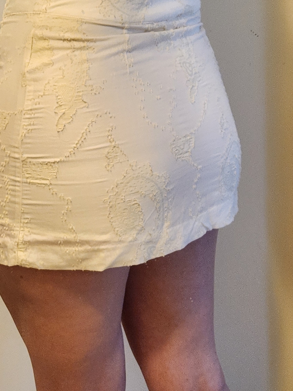 Women’s Cream Embroidered Mini Skirt With Shorts Underneath